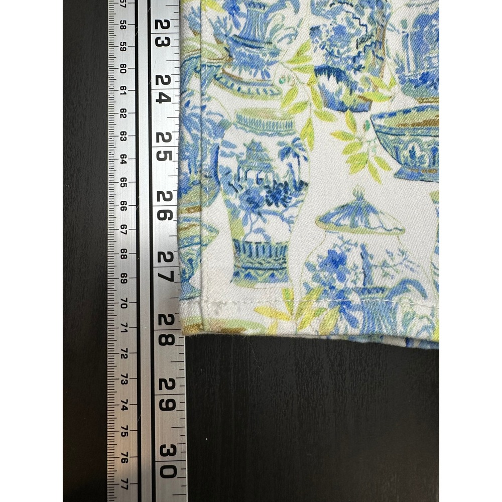 Talbots Slim Ankle Jean Women 8 White Blue Green Chinoiserie Ginger Jar Print - Picture 7 of 7